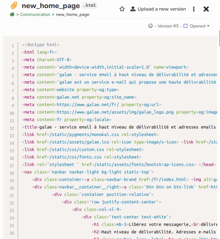 Example: view of a HTML file shared in Tracim